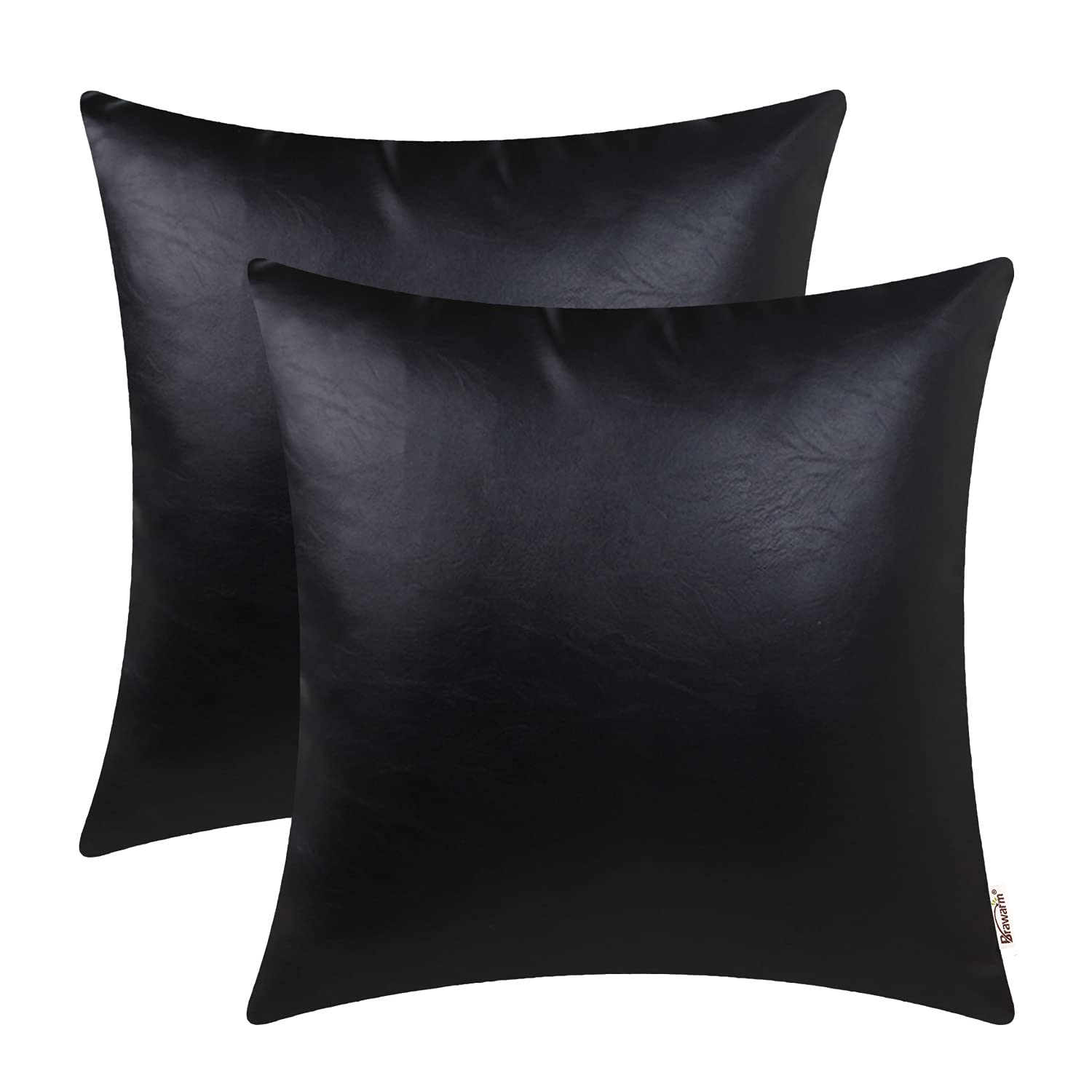Brawarm Faux Leather Throw Pillow Covers 16 X 16 Inches - Burgundy Leather Pilow Covers Pack Of 2, Solid Dyed Leather Pillowcase